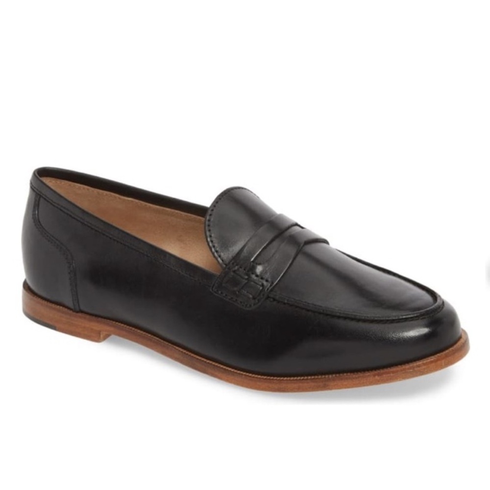 J crew Ryan black leather penny loafers